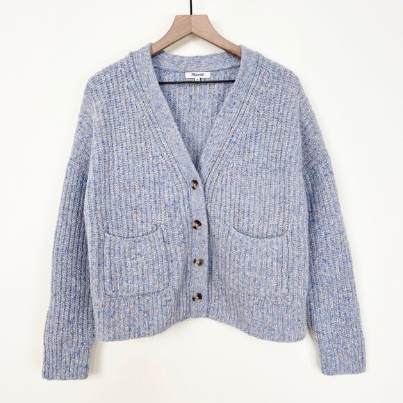 Madewell Wool Silk Speckled Rib Knik Cardigan Sweater Chunky Oversized Slouchy - Picture 4 of 11